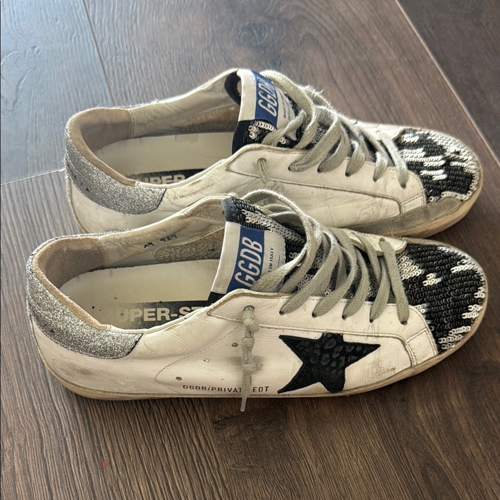 Golden Goose White and Black Sneakers with Black Star